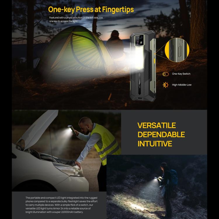 Ulefone Armor 24, Rugged Phone, Side Fingerprint, 22000mAh, 6.78 inch Android 14 MediaTek Helio G96 Octa Core, Network: 4G, NFC, Armor 24 – Lanyard, Magnetic, Fast Charging