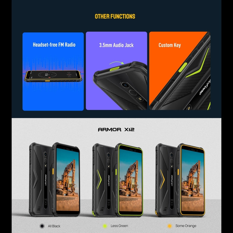 Ulefone Armor X12, Rugged Phone, Face Unlock, 5.45 inch Android 13 Go MediaTek Helio A22 Quad Core, Network: 4G, NFC, 3GB+32GB – Lanyard, Magnetic