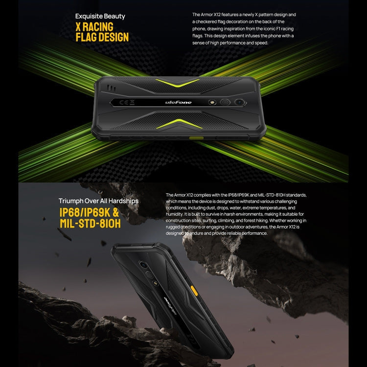 Ulefone Armor X12, Rugged Phone, Face Unlock, 5.45 inch Android 13 Go MediaTek Helio A22 Quad Core, Network: 4G, NFC, 3GB+32GB – Lanyard, Magnetic