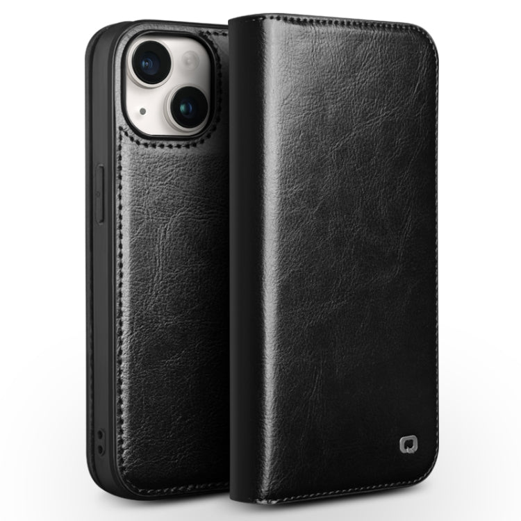 QIALINO Classic Genuine Leather Phone Case, For iPhone 15 For iPhone 15 Black