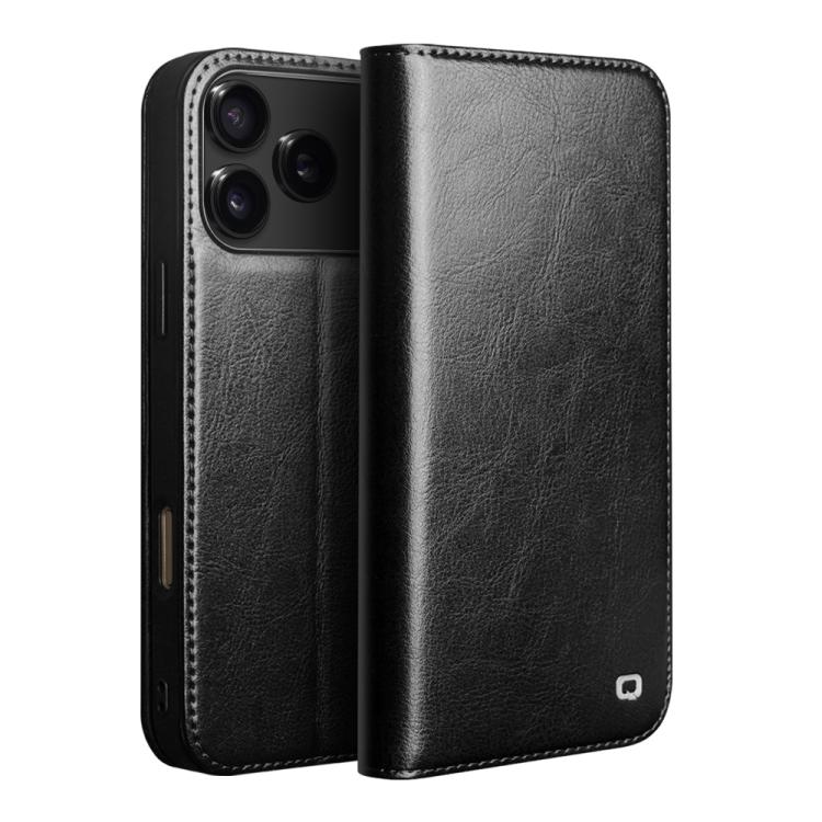 QIALINO Classic Genuine Leather Phone Case – Leather, For iPhone 16e / 17e, For iPhone 17 Pro Max, For iPhone 17 Pro, For iPhone 17, For iPhone Air, For iPhone 16 Pro Max, For iPhone 16 Pro, For iPhone 16 Plus, For iPhone 16, For iPhone 15 Pro Max... For iPhone 17 Pro Black