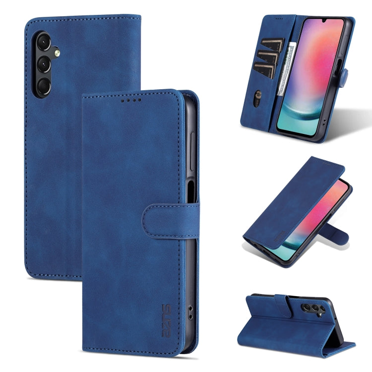 AZNS Skin Feel Calf Texture Flip Leather Phone Case – Card Slot, Flip, Leather, For Samsung Galaxy S24 Ultra 5G, For Samsung Galaxy A55 5G, For Samsung Galaxy A35 5G, For Samsung Galaxy A24 4G / A25 For Samsung Galaxy A24 4G A25 Blue