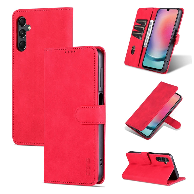 AZNS Skin Feel Calf Texture Flip Leather Phone Case – Card Slot, Flip, Leather, For Samsung Galaxy S24 Ultra 5G, For Samsung Galaxy A55 5G, For Samsung Galaxy A35 5G, For Samsung Galaxy A24 4G / A25 For Samsung Galaxy A24 4G A25 Red