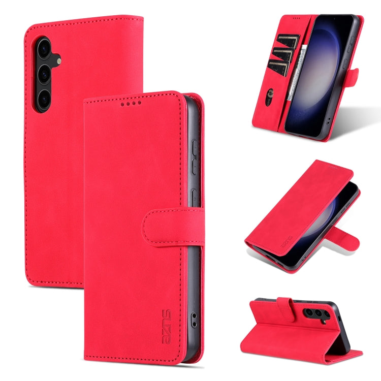 AZNS Skin Feel Calf Texture Flip Leather Phone Case – Card Slot, Flip, Leather, For Samsung Galaxy S24+ 5G, For Samsung Galaxy S24 5G, For Samsung Galaxy A15, For Samsung Galaxy A05 For Samsung Galaxy S24 5G Red