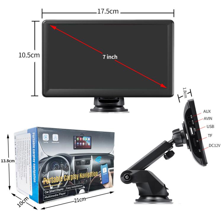 Car 7 inch IPS Portable Smart Screen Wireless Screen Projection Carplay Android Auto, with Reversing Camera, with Reversing Camera – Bluetooth, TPU