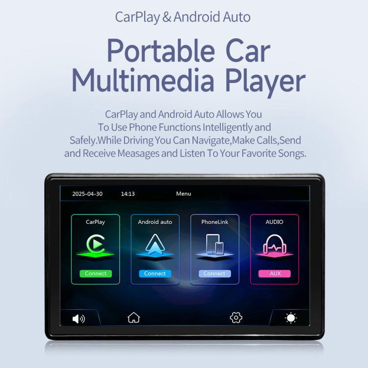 Car 7 inch IPS Portable Smart Screen Wireless Screen Projection Carplay Android Auto, with Reversing Camera, with Reversing Camera – Bluetooth, TPU