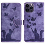 Butterfly Cat Embossing Flip Leather Phone Case, For iPhone 15 Pro Max, For iPhone 15 Pro, For iPhone 15 Plus, For iPhone 15 For iPhone 15 Pro Max Purple