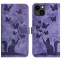Butterfly Cat Embossing Flip Leather Phone Case, For iPhone 14 Plus, For iPhone 14, For iPhone 14 Pro, For iPhone 14 Pro Max For iPhone 14 Plus Purple