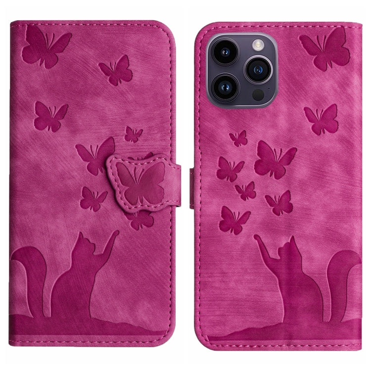 Butterfly Cat Embossing Flip Leather Phone Case – Wear-resistant, Card Slot, Kickstand, For iPhone SE 2022 / 2020 / 8 / 7, For iPhone 13 Pro Max, For iPhone 13 Pro, For iPhone 13 For iPhone 13 Pro Max Pink