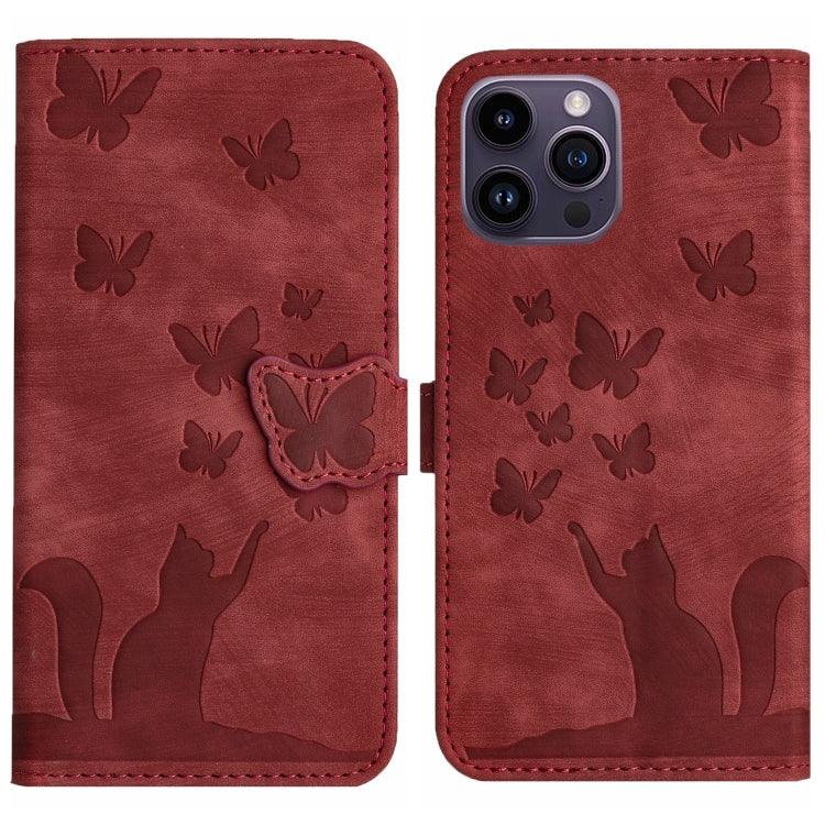 Butterfly Cat Embossing Flip Leather Phone Case – Wear-resistant, Card Slot, Kickstand, For iPhone SE 2022 / 2020 / 8 / 7, For iPhone 13 Pro Max, For iPhone 13 Pro, For iPhone 13 For iPhone 13 Pro Red