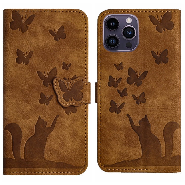 Butterfly Cat Embossing Flip Leather Phone Case – Wear-resistant, Card Slot, Kickstand, For iPhone SE 2022 / 2020 / 8 / 7, For iPhone 13 Pro Max, For iPhone 13 Pro, For iPhone 13 For iPhone 13 Pro Brown