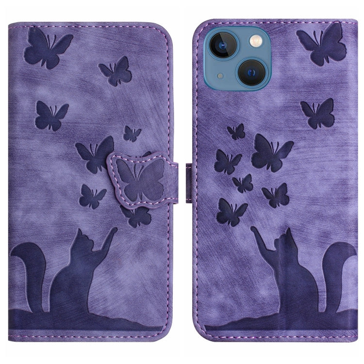 Butterfly Cat Embossing Flip Leather Phone Case, For iPhone 13 mini, For iPhone 12 / 12 Pro, For iPhone 12 Pro Max, For iPhone 12 mini For iPhone 13 mini Purple