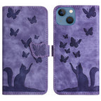 Butterfly Cat Embossing Flip Leather Phone Case, For iPhone 13 mini, For iPhone 12 / 12 Pro, For iPhone 12 Pro Max, For iPhone 12 mini For iPhone 13 mini Purple