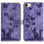 Butterfly Cat Embossing Flip Leather Phone Case, For iPhone SE 2022 / 2020 / 8 / 7, For iPhone 13 Pro Max, For iPhone 13 Pro, For iPhone 13 For iPhone SE 2022 2020 8 7 Purple