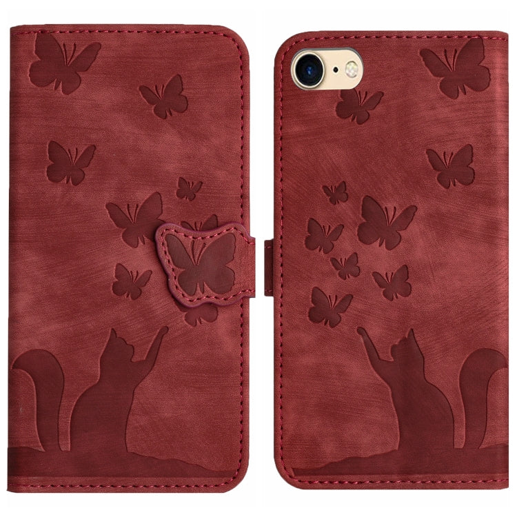 Butterfly Cat Embossing Flip Leather Phone Case – Wear-resistant, Card Slot, Kickstand, For iPhone SE 2022 / 2020 / 8 / 7, For iPhone 13 Pro Max, For iPhone 13 Pro, For iPhone 13 For iPhone SE 2022 2020 8 7 Red