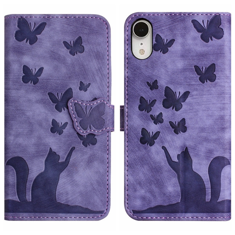 Butterfly Cat Embossing Flip Leather Phone Case, For iPhone XR, For iPhone XS Max, For iPhone 8 Plus / 7 Plus For iPhone XR Purple