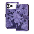 Butterfly Cat Embossing Flip Leather Phone Case, For iPhone 17 Pro Max, For iPhone 17 Pro, For iPhone 17, For iPhone Air For iPhone 17 Pro Max Purple
