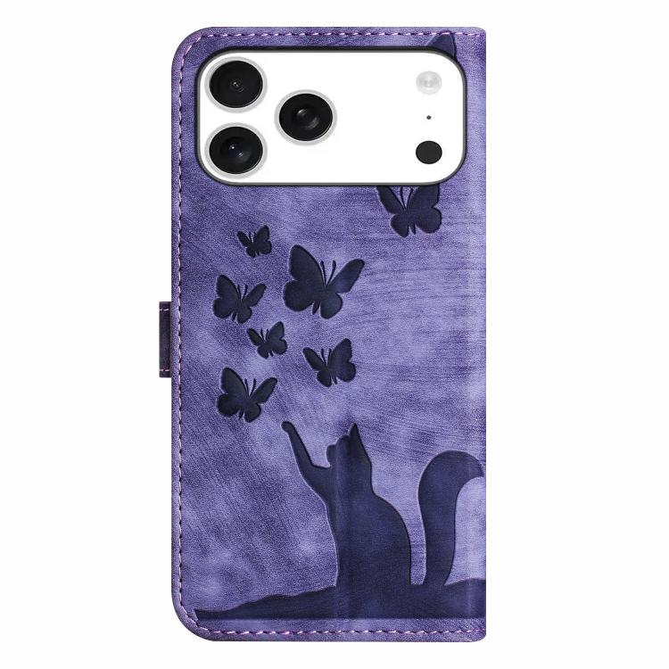 Butterfly Cat Embossing Flip Leather Phone Case, For iPhone 17 Pro Max, For iPhone 17 Pro, For iPhone 17, For iPhone Air