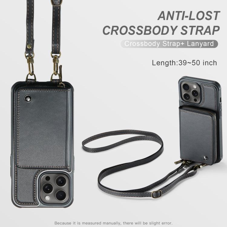 JEEHOOD C22 Series Zipper Wallet Leather Phone Case with Dual Lanyard – Wear-resistant, Lanyard, Card Slot, For iPhone 15 Pro, For iPhone 15 Plus, For iPhone 15