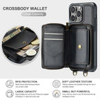 JEEHOOD C22 Series Zipper Wallet Leather Phone Case with Dual Lanyard – Wear-resistant, Lanyard, Card Slot, For iPhone 15 Pro, For iPhone 15 Plus, For iPhone 15