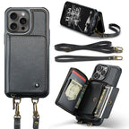 JEEHOOD C22 Series Zipper Wallet Leather Phone Case with Dual Lanyard, For iPhone 16 Pro, For iPhone 16 Plus, For iPhone 16, For iPhone 15 Pro Max