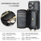 JEEHOOD C22 Series Zipper Wallet Leather Phone Case with Dual Lanyard, For iPhone 16 Pro, For iPhone 16 Plus, For iPhone 16, For iPhone 15 Pro Max