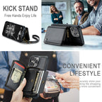 JEEHOOD C22 Series Zipper Wallet Leather Phone Case with Dual Lanyard, For iPhone 16 Pro, For iPhone 16 Plus, For iPhone 16, For iPhone 15 Pro Max
