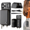 JEEHOOD C22 Series Zipper Wallet Leather Phone Case with Dual Lanyard, For iPhone 17 Pro Max, For iPhone 17 Pro, For iPhone Air, For iPhone 16 Pro Max For iPhone 17 Pro Max Black