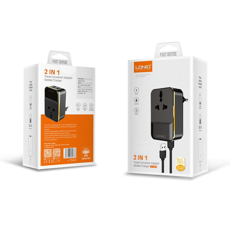 LDNIO SC1205 Universal Conversion Socket + QC3.0 USB + USB Interfaces Multifunction Travel Charger Mobile Phone Charger, EU Plug – TPU