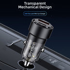 USAMS US-CC208 C39 60W USB + Type-C Dual Port Fast Charging Aluminum Alloy Transparent Car Charger, CC208 C39