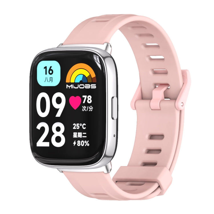 Mijobs Flat Hole Breathable TPU Watch Band, For Redmi Watch 3 Lite / Watch 3 Active For Redmi Watch 3 Lite Watch 3 Active Pink+Silver