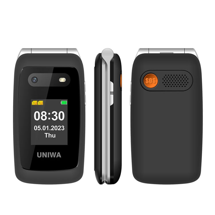 UNIWA V202T 4G Flip Style Phone, 2.4 inch Unisoc T107 Cat.1, SOS, FM, Dual SIM Cards, 21 Keys Black