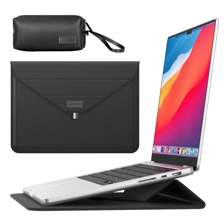 Envelope Holder Laptop Sleeve Bag with Accessories Bag – Waterproof, Magnetic, Leather, For 13/14 inch, For 15.4/15.6/16.1 inch For 13 14 inch Black