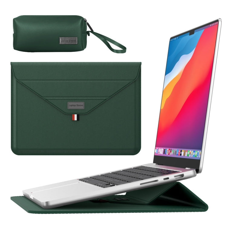 Envelope Holder Laptop Sleeve Bag with Accessories Bag – Waterproof, Magnetic, Leather, For 13/14 inch, For 15.4/15.6/16.1 inch For 15.4 15.6 16.1 inch Dark Green