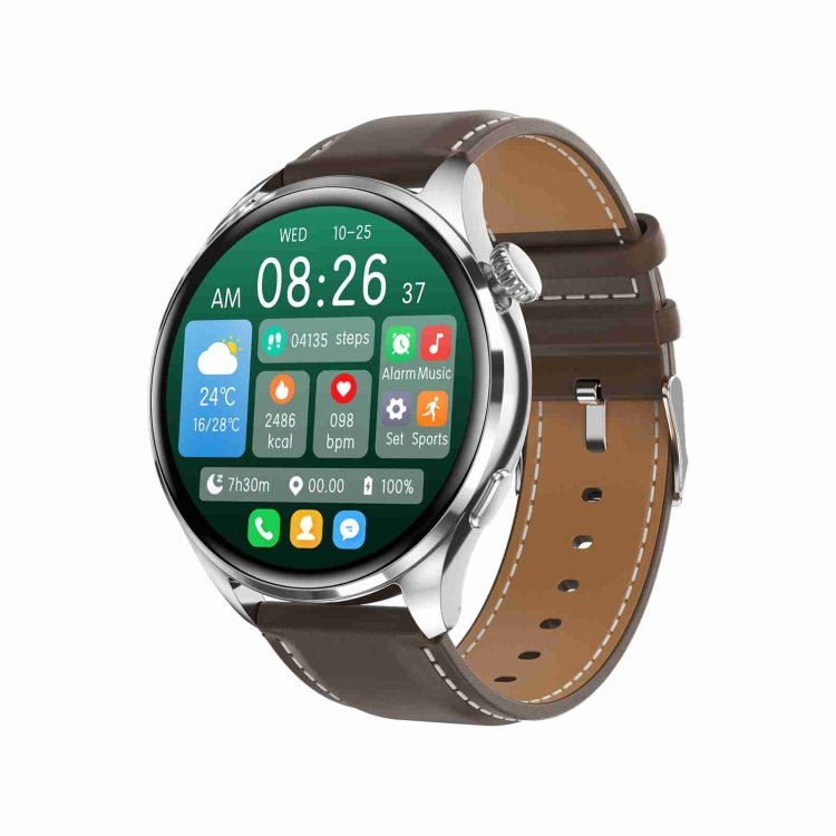 TM05 Smart Bracelet – 1.46" Screen, IP67 Waterproof, Blood Pressure Monitoring (46 inch) #2 Leather Band Silver