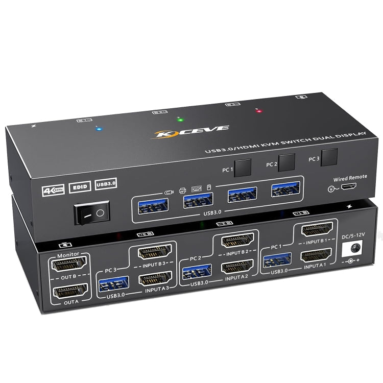 KC-KVM302AS 4K 60Hz USB3.0 / HDMI Dual Monitors KVM Switch, EU Plug, EU Plug – TPU, 4K EU Plug