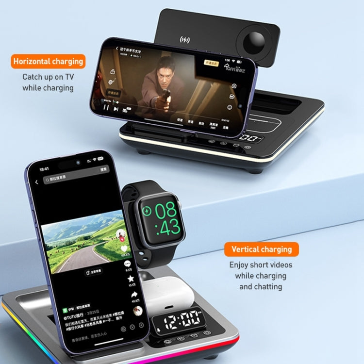 A93 15W 5 in 1 Multifunctional Foldable Wireless Charger Desktop Phone Stand – Magnetic, TPU