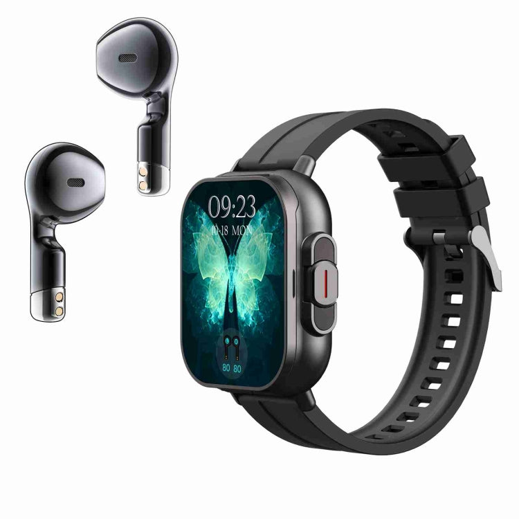 D8 2.01 inch 2 in 1 Bluetooth Earphone Silicone Band Smart Watch, Support Health Monitoring / NFC, Silicone Band (Black), Silicone Band (Beige) Silicone Band (Black) Black