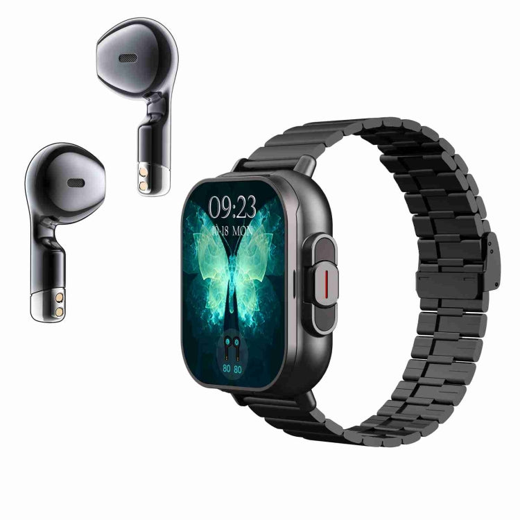 D8 2.01 inch 2 in 1 Bluetooth Earphone Steel Band Smart Watch, Support Health Monitoring / NFC, Steel Band (Black), Steel Band (Silver) Steel Band (Black) Black