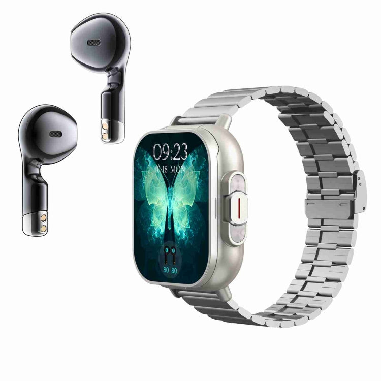 D8 2.01 inch 2 in 1 Bluetooth Earphone Steel Band Smart Watch, Support Health Monitoring / NFC, Steel Band (Black), Steel Band (Silver) Steel Band (Silver) Silver