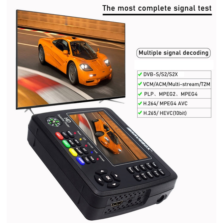 iBRAVEBOX V10 Finder Max 4.3 inch Display Digital Satellite Meter Signal Finder, Support DVB-S/S2/S2X, EU Plug, US Plug, UK Plug, AU Plug – TPU