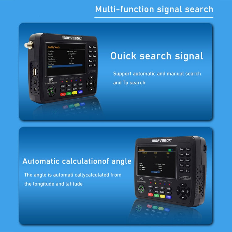 iBRAVEBOX V10 Finder Max 4.3 inch Display Digital Satellite Meter Signal Finder, Support DVB-S/S2/S2X, EU Plug, US Plug, UK Plug, AU Plug – TPU