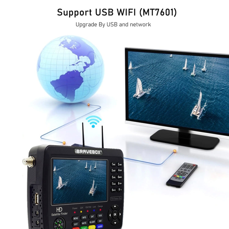 iBRAVEBOX V10 Finder Max 4.3 inch Display Digital Satellite Meter Signal Finder, Support DVB-S/S2/S2X, EU Plug, US Plug, UK Plug, AU Plug – TPU