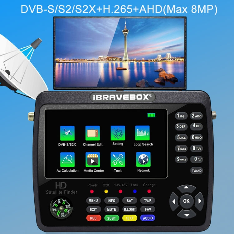 iBRAVEBOX V10 Finder Max+ 4.3 inch Display Digital Satellite Meter Signal Finder, Support DVB-S/S2/S2X AHD, EU Plug, US Plug, UK Plug, AU Plug – TPU