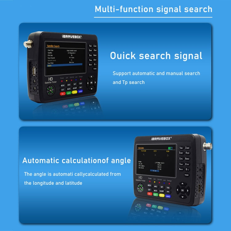 iBRAVEBOX V10 Finder Max+ 4.3 inch Display Digital Satellite Meter Signal Finder, Support DVB-S/S2/S2X AHD, EU Plug, US Plug, UK Plug, AU Plug – TPU