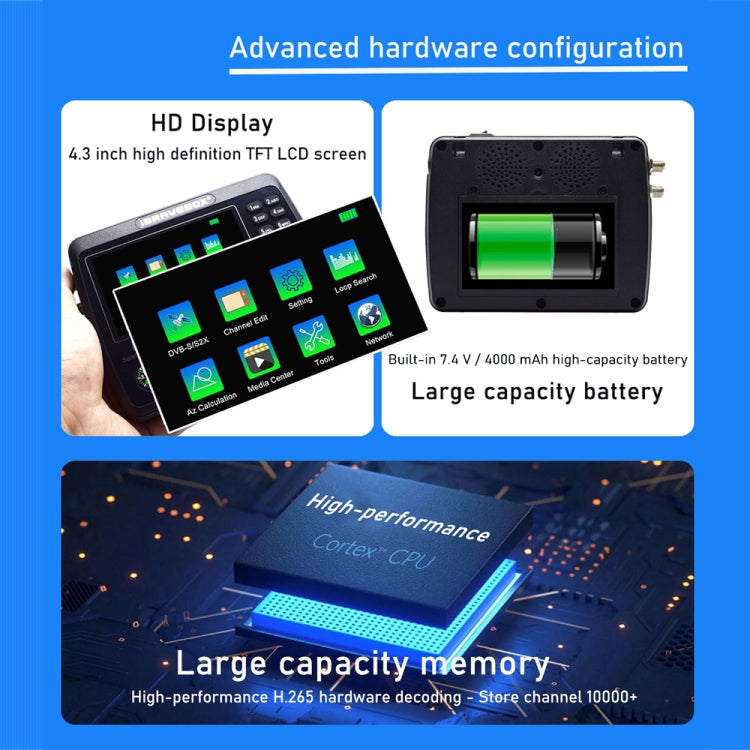 iBRAVEBOX V10 Finder Max+ 4.3 inch Display Digital Satellite Meter Signal Finder, Support DVB-S/S2/S2X AHD, EU Plug, US Plug, UK Plug, AU Plug – TPU