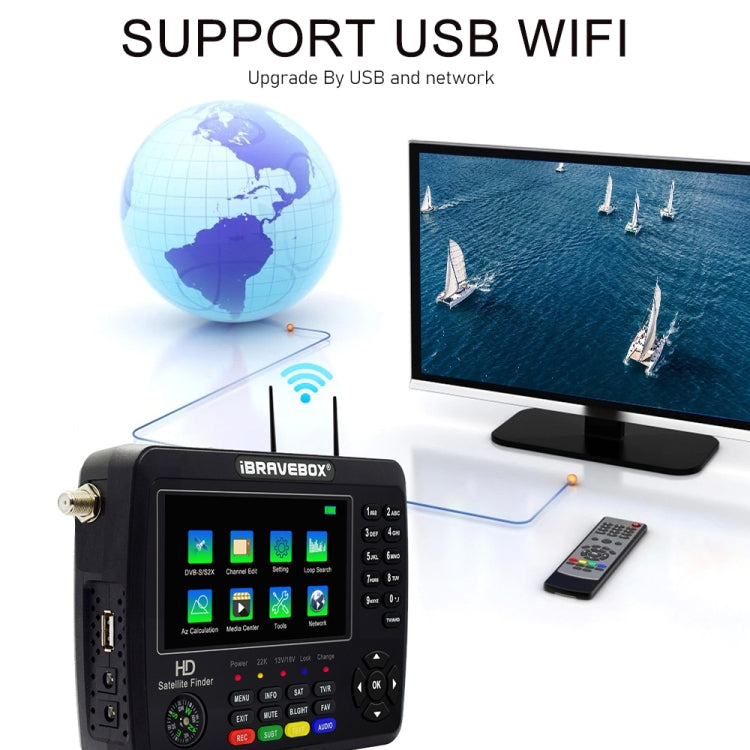iBRAVEBOX V10 Finder Max+ 4.3 inch Display Digital Satellite Meter Signal Finder, Support DVB-S/S2/S2X AHD, EU Plug, US Plug, UK Plug, AU Plug – TPU