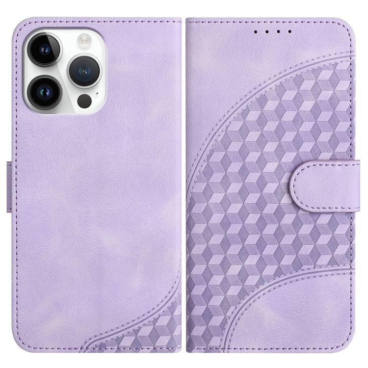YX0060 Elephant Head Embossed Phone Leather Case with Lanyard, For iPhone 15 Pro Max, For iPhone 15 Pro, For iPhone 15 Plus For iPhone 15 Pro Max Light Purple