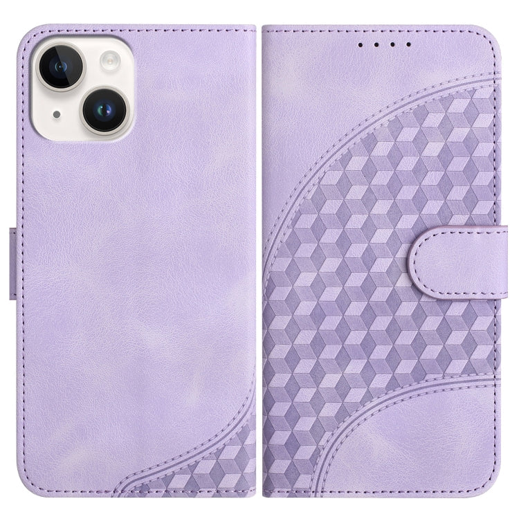 YX0060 Elephant Head Embossed Phone Leather Case with Lanyard, For iPhone 15, For iPhone 14 Plus, For iPhone 14 For iPhone 15 Light Purple