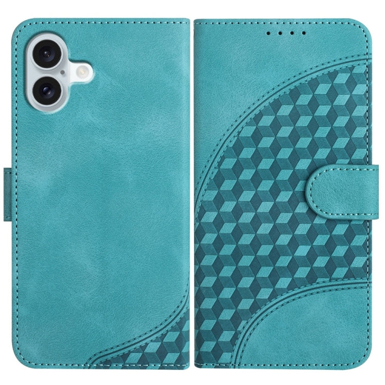 YX0060 Elephant Head Embossed Phone Leather Case with Lanyard – Lanyard, Card Slot, Leather, For iPhone 16 Pro, For iPhone 16 Plus, For iPhone 16 For iPhone 16 Plus Light Blue